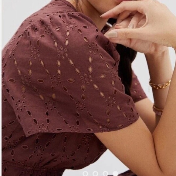 Anthropologie Somerset Maxi Dress Eyelet Edition Tiered Chocolate BROWN L - Picture 5 of 12